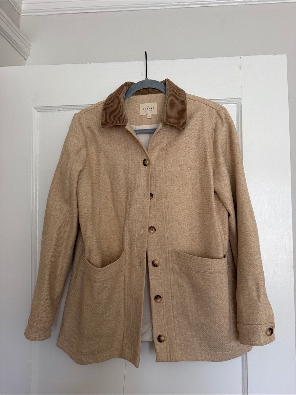 Sezane Wool Jacket with Corduroy Collar